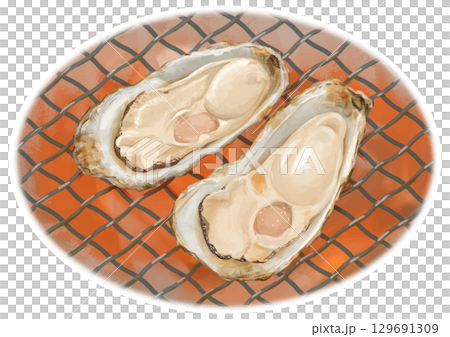 Winter is the season! Realistic charcoal-grilled oysters 129691309