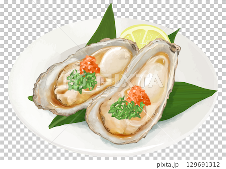 冬天來了！逼真的牡蠣（楓葉和蔥末）配上檸檬 129691312
