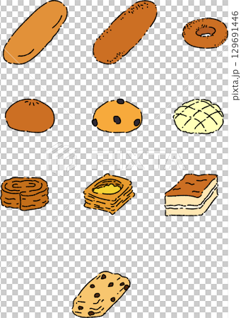Illustration set of various sweet breads - matte 129691446