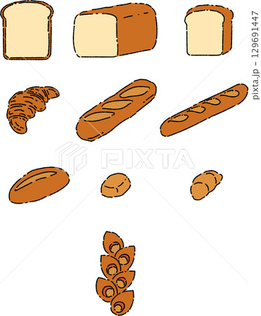 いろいろな食事パンのイラスト　ツヤなし 129691447