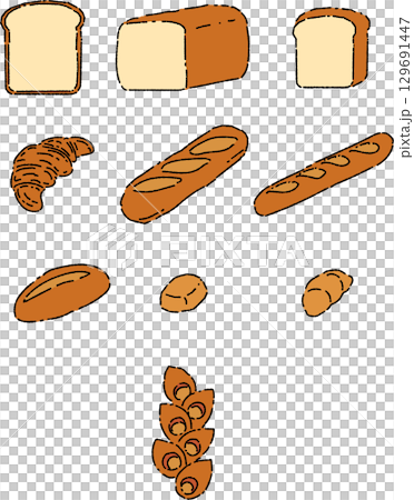 いろいろな食事パンのイラスト　ツヤなし 129691447