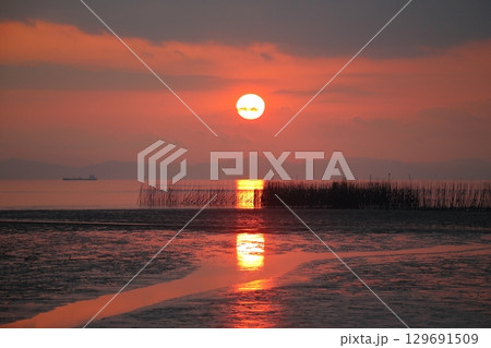 荒尾市 海岸 夕暮れ、 荒尾市 海岸 夕暮れ、 129691509