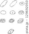 シンプルな菓子パンのイラストセット　線のみ 129692050