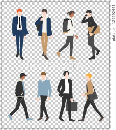 Full-body illustration of a walking man 129692441