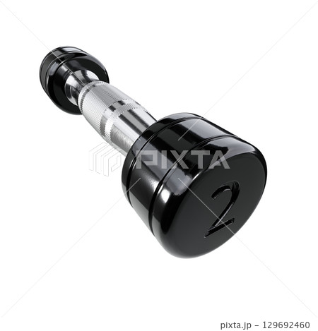 Round Chrome Dumbbell with number 2, weightlifting gym equipment wide angle view Round Chrome Dumbbell with number 2, weightlifting gym equipment wide angle view 129692460