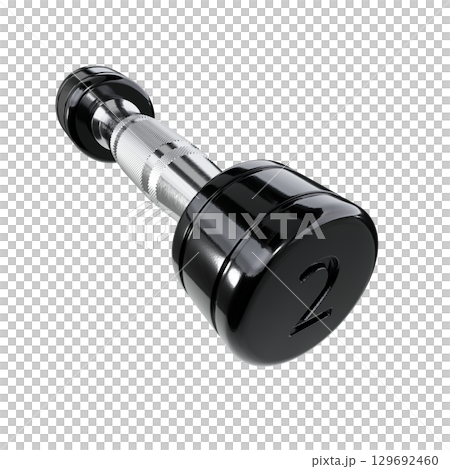 Round Chrome Dumbbell with number 2, weightlifting gym equipment wide angle view Round Chrome Dumbbell with number 2, weightlifting gym equipment wide angle view 129692460