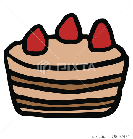 Hand drawn chocolate cake with strawberry for birthday cake, sweet dessert, bakery, pastry, cafe, restaurant, menu, recipe, baking book, food, snack, cake shop, card print, party, department store	 129692474