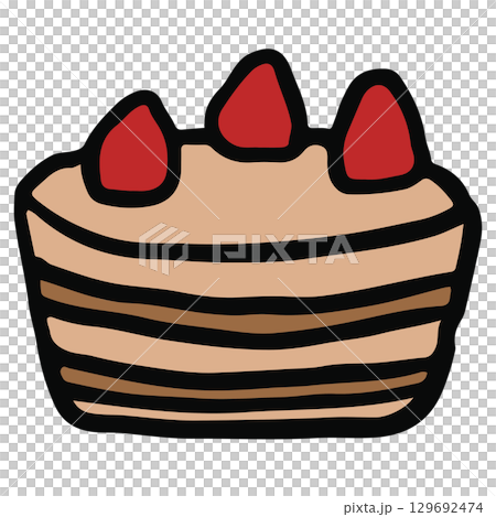 Hand drawn chocolate cake with strawberry for birthday cake, sweet dessert, bakery, pastry, cafe, restaurant, menu, recipe, baking book, food, snack, cake shop, card print, party, department store	 129692474