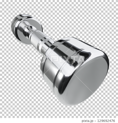 Blank Round Dumbbell, chrome weightlifting gym equipment wide angle view 129692476