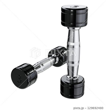 Two blank Round Dumbbells with number 3, black weightlifting gym equipment 129692480
