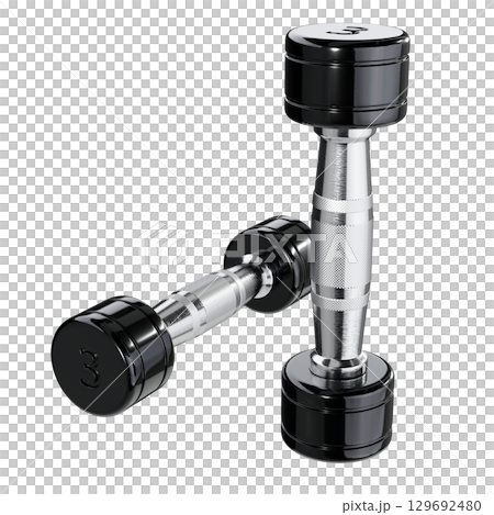 Two blank Round Dumbbells with number 3, black weightlifting gym equipment 129692480