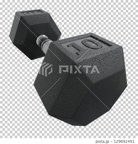 Hex Dumbbell with number 10, weightlifting gym equipment side view 129692491