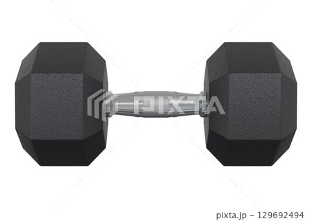 Blank Hex Dumbbell, weightlifting gym equipment side view 129692494