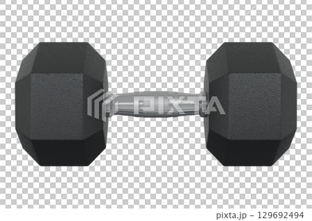 Blank Hex Dumbbell, weightlifting gym equipment side view 129692494