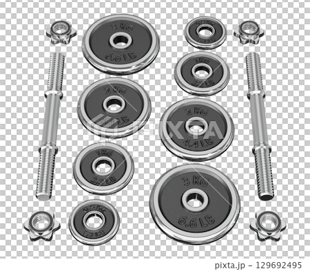 Parts of cast iron chrome Adjustable Dumbbell, rod handle, weight plates Parts of cast iron chrome Adjustable Dumbbell, rod handle, weight plates 129692495