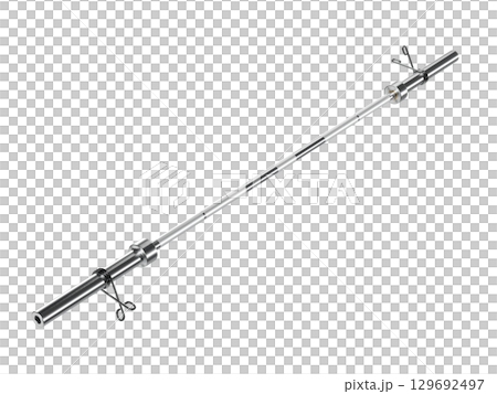 Cast Iron Barbell Straight Rod with Spring Lock, weightlifting gym equipment, side view Cast Iron Barbell Straight Rod with Spring Lock, weightlifting gym equipment, side view 129692497