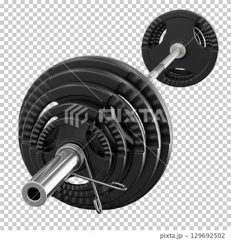 Cast Iron Black Olympic Adjustable Barbell, weightlifting gym equipment, side view Cast Iron Black Olympic Adjustable Barbell, weightlifting gym equipment, side view 129692502