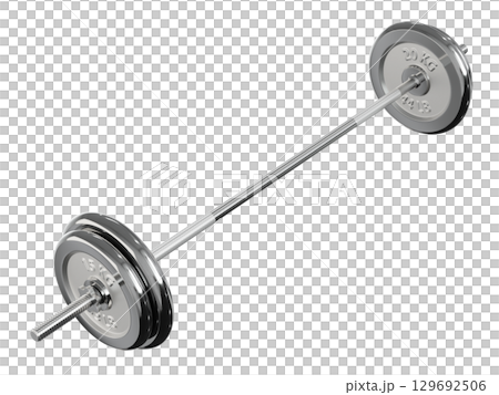 Cast Iron Adjustable Barbell with plates, weightlifting gym equipment, side view 129692506