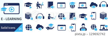 eラーニングに関するシルエットアイコンセット 129692742