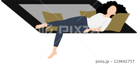 スマホを使って寝落ちする女性のイラスト 129692757