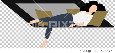 スマホを使って寝落ちする女性のイラスト 129692757