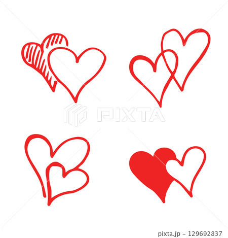 collection doodle set of hand drawn scribble hearts isolated red on white background collection doodle set of hand drawn scribble hearts isolated red on white background 129692837