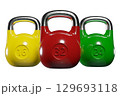 Set of different Olympic kettlebells, blank cast iron powerlifting equipment 129693118