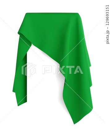 Green fabric covering a blank template vector illustration Green fabric covering a blank template vector illustration 129693151