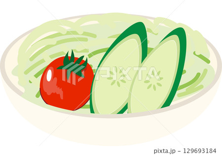 healthy salad bowl illustration featuring cucumber slices lettuce and cherry tomato 129693184