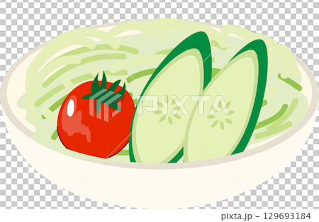healthy salad bowl illustration featuring cucumber slices lettuce and cherry tomato 129693184