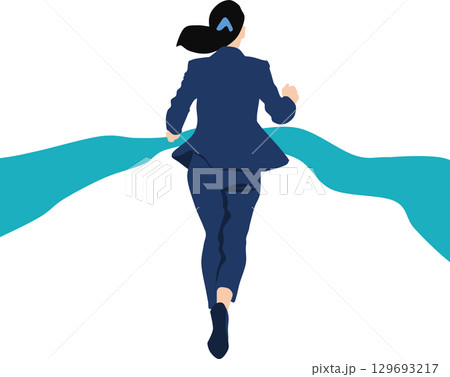 1位でゴールテープを切った女性のイラスト	 129693217