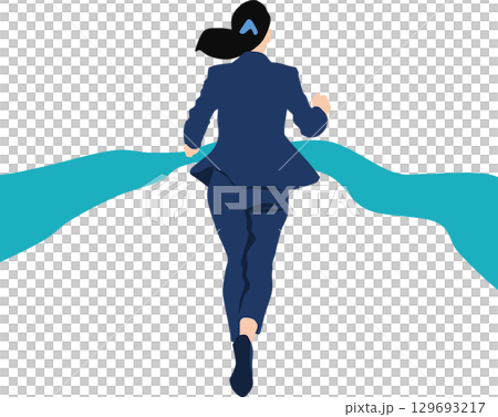 1位でゴールテープを切った女性のイラスト	 129693217