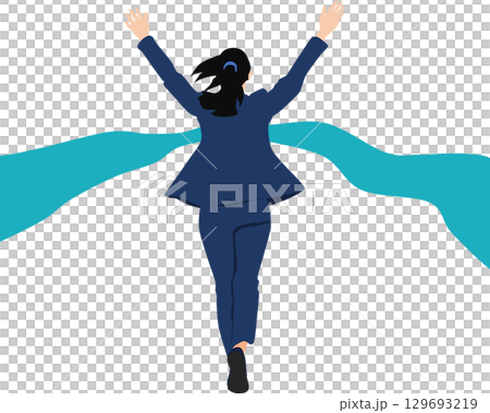 一位女士率先衝過終點線的插圖 一位女士率先衝過終點線的插圖 129693219