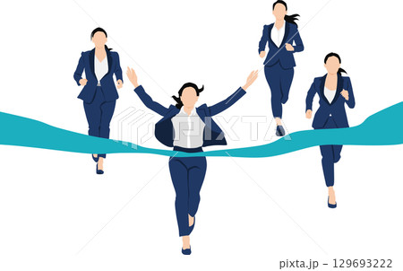 1位でゴールテープを切った女性のイラスト	 129693222