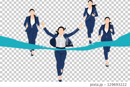 一位女士率先衝過終點線的插圖 一位女士率先衝過終點線的插圖 129693222