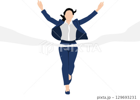 1位でゴールテープを切った女性のイラスト	 129693231