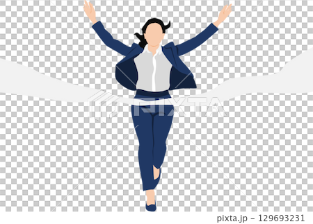 一位女士率先衝過終點線的插圖 一位女士率先衝過終點線的插圖 129693231