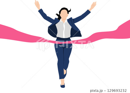 1位でゴールテープを切った女性のイラスト	 129693232