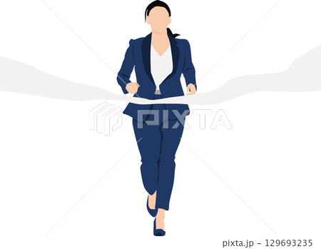 1位でゴールテープを切った女性のイラスト 1位でゴールテープを切った女性のイラスト 129693235