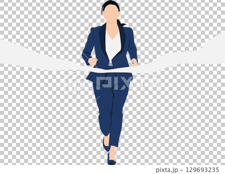 一位女士率先衝過終點線的插圖 一位女士率先衝過終點線的插圖 129693235