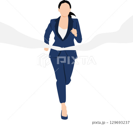 1位でゴールテープを切った女性のイラスト	 129693237