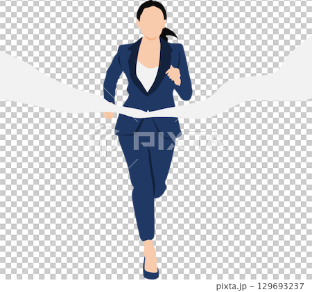 1位でゴールテープを切った女性のイラスト	 129693237