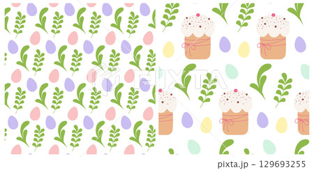 Painted Eggs and Easter Cake Seamless Patterns Easter Holidays Festive Backgrounds or Wallpaper Set Painted Eggs and Easter Cake Seamless Patterns Easter Holidays Festive Backgrounds or Wallpaper Set 129693255