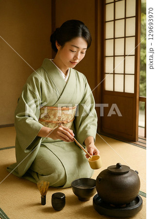 茶の湯をする女性 129693970