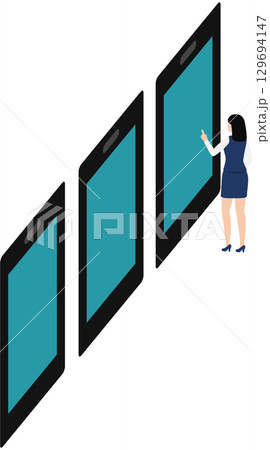 スマホを操作する女性のイラスト 129694147