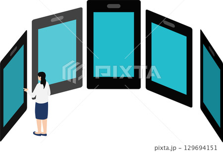 スマホを操作する女性のイラスト 129694151