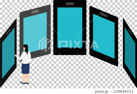 操作智能手機的婦女的例證 129694151