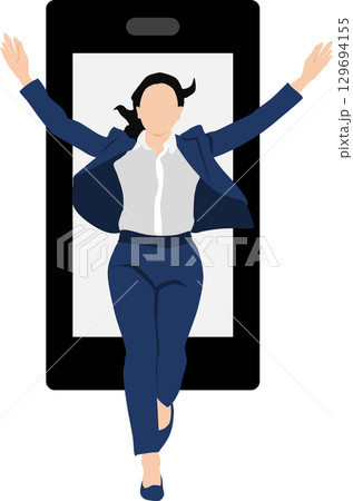 スマホを操作する女性のイラスト スマホを操作する女性のイラスト 129694155