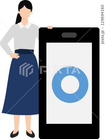 スマホを操作する女性のイラスト 129694160