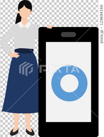 スマホを操作する女性のイラスト 129694160